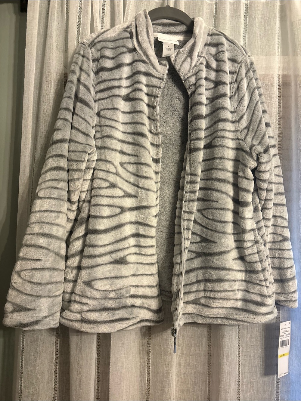 Alfred Dunner Gray Zebra-Print Faux Fur Jacket